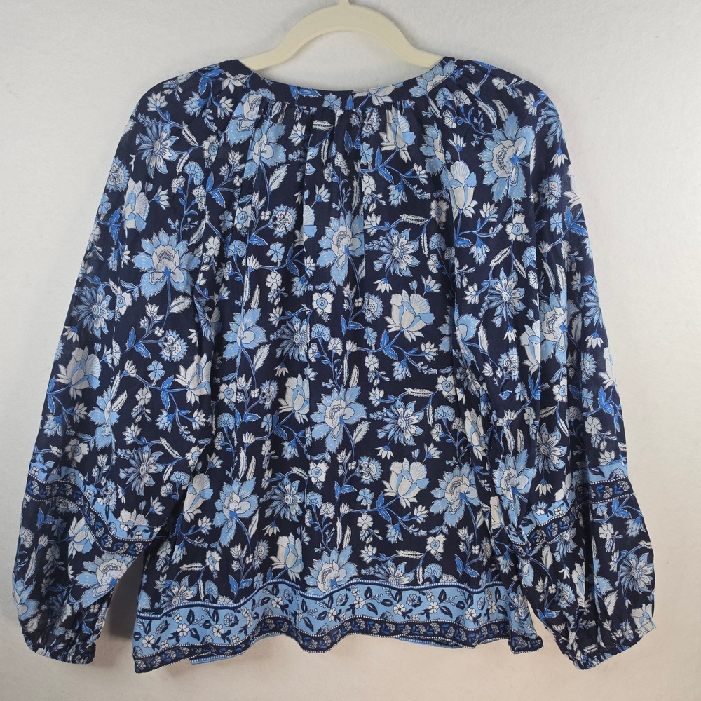 Vineyard Vines Floral V-Neck Balloon Sleeve Blouse Blue White Small - Picture 2 of 8